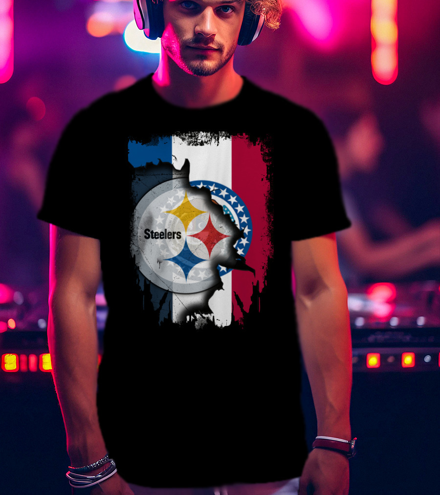 Steelers Emblem On Missouri Flag Background T-Shirt