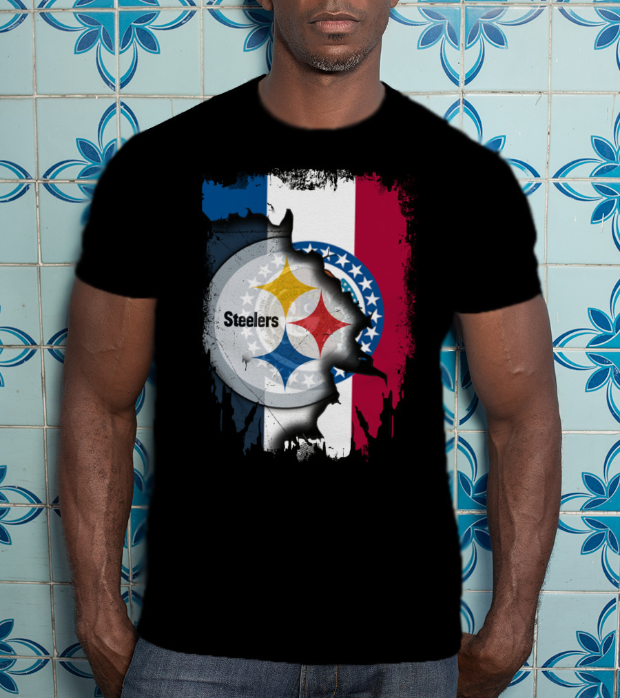 Steelers Emblem On Missouri Flag Background T-Shirt