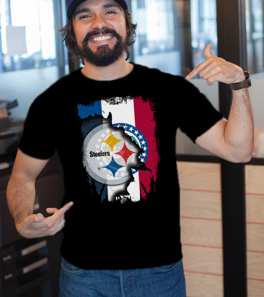 Steelers Emblem On Missouri Flag Background T-Shirt