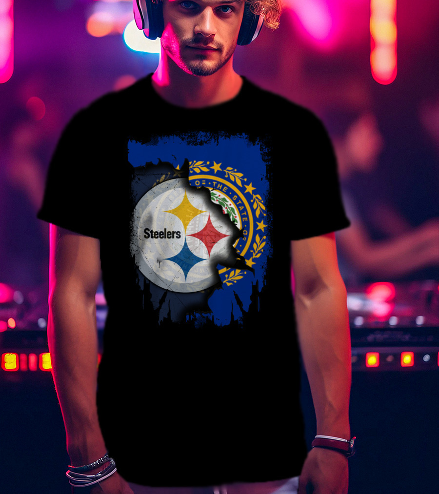 New Hampshire And Pittsburgh Steelers Emblem Fusion T-Shirt