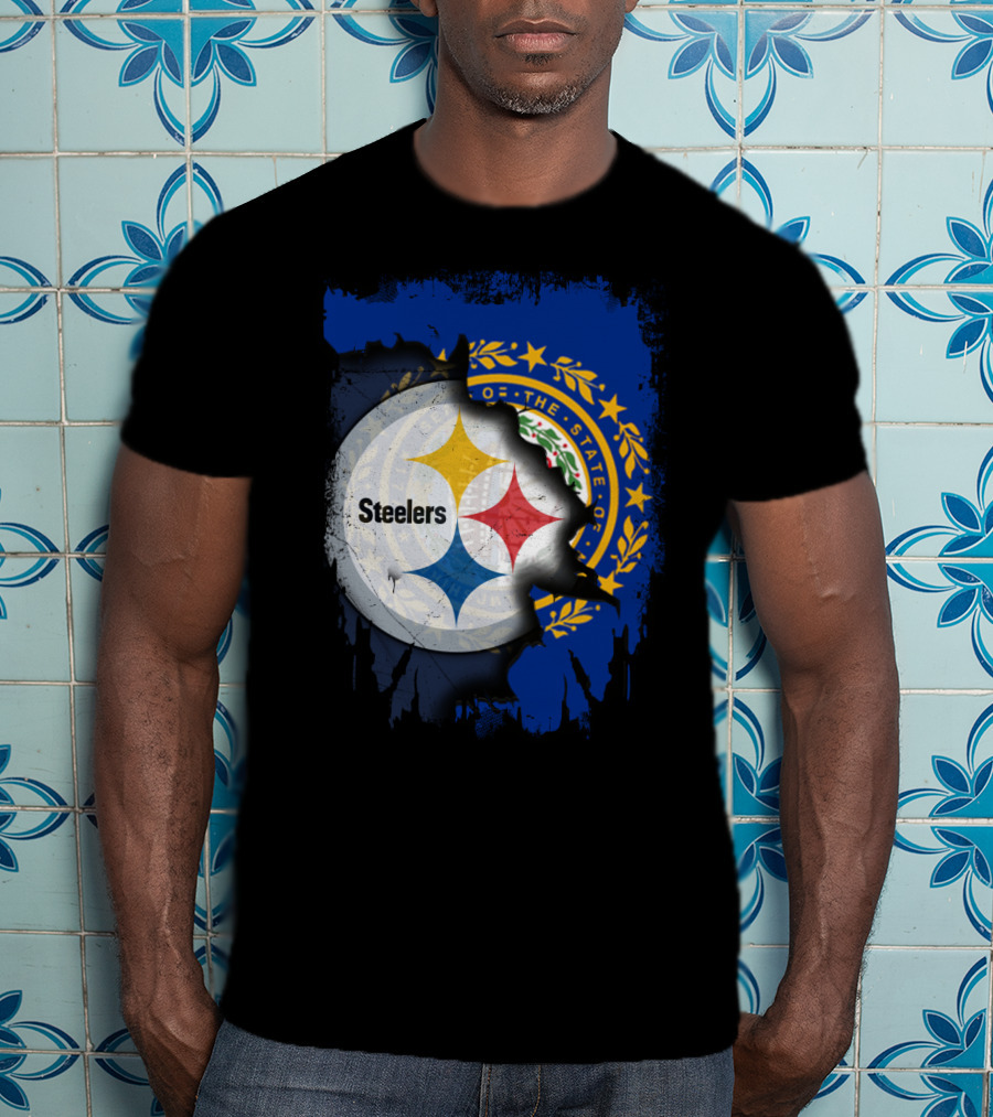 New Hampshire And Pittsburgh Steelers Emblem Fusion T-Shirt