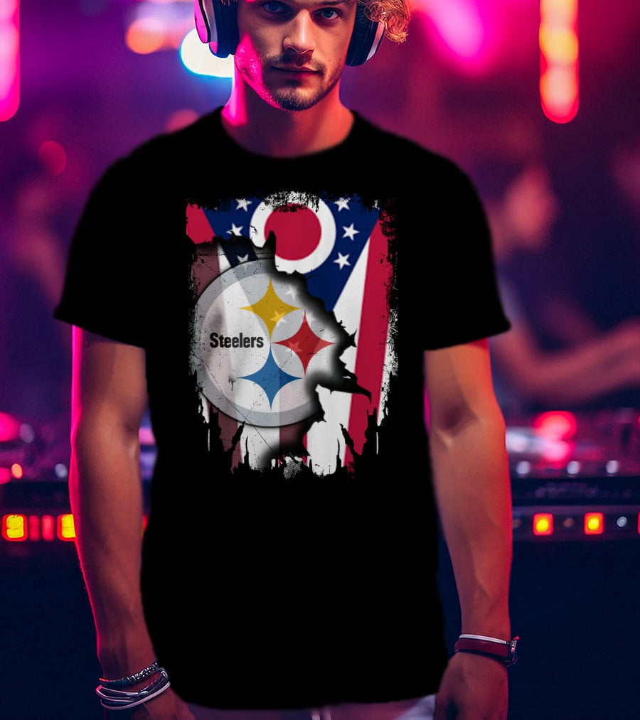 Ohio Steelers Fusion With Flag T-Shirt