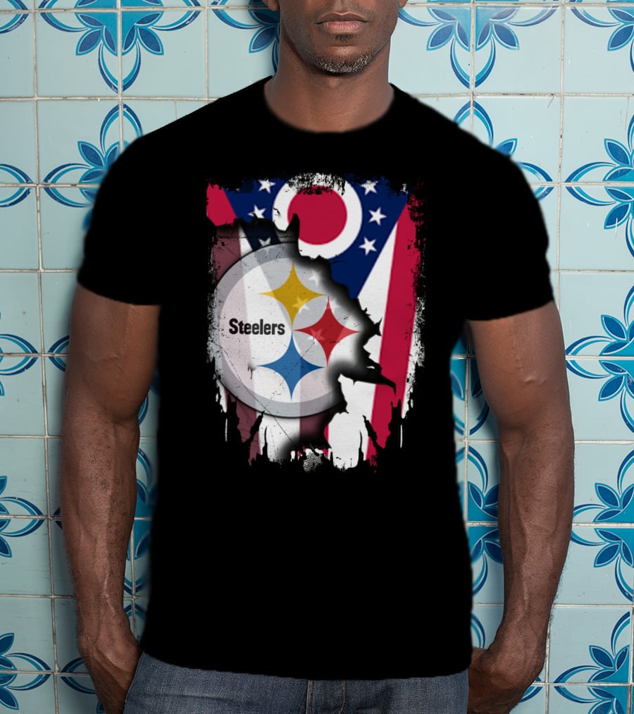 Ohio Steelers Fusion With Flag T-Shirt