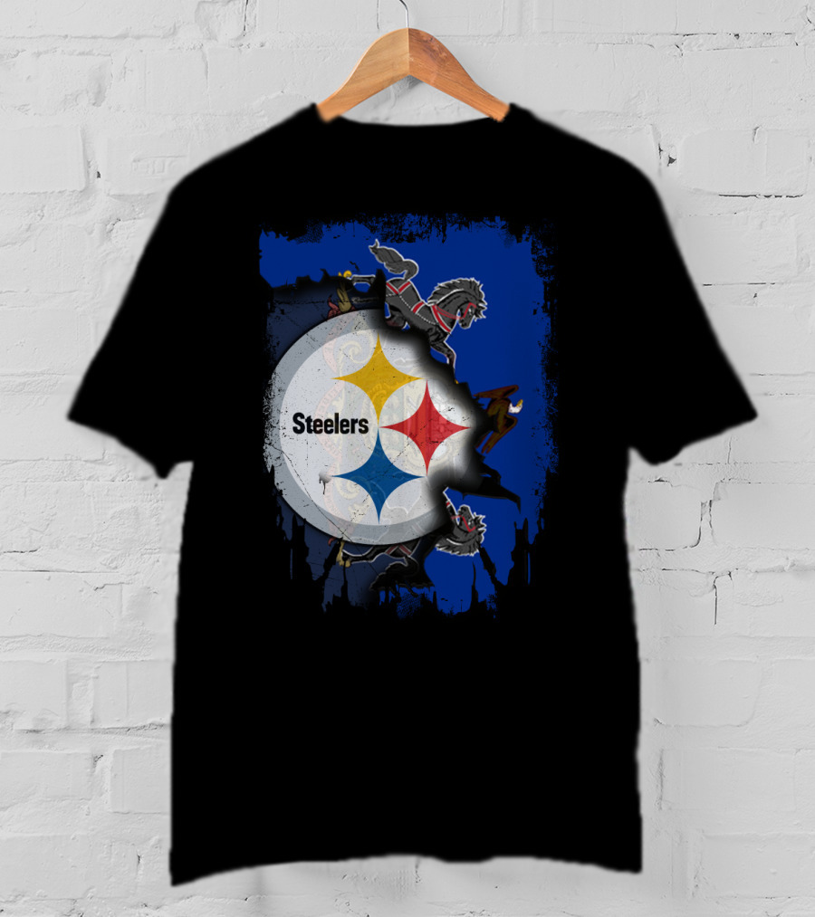 Steelers Together Pennsylvania With Horses And Eagle On Grunge Blue Background T-Shirt