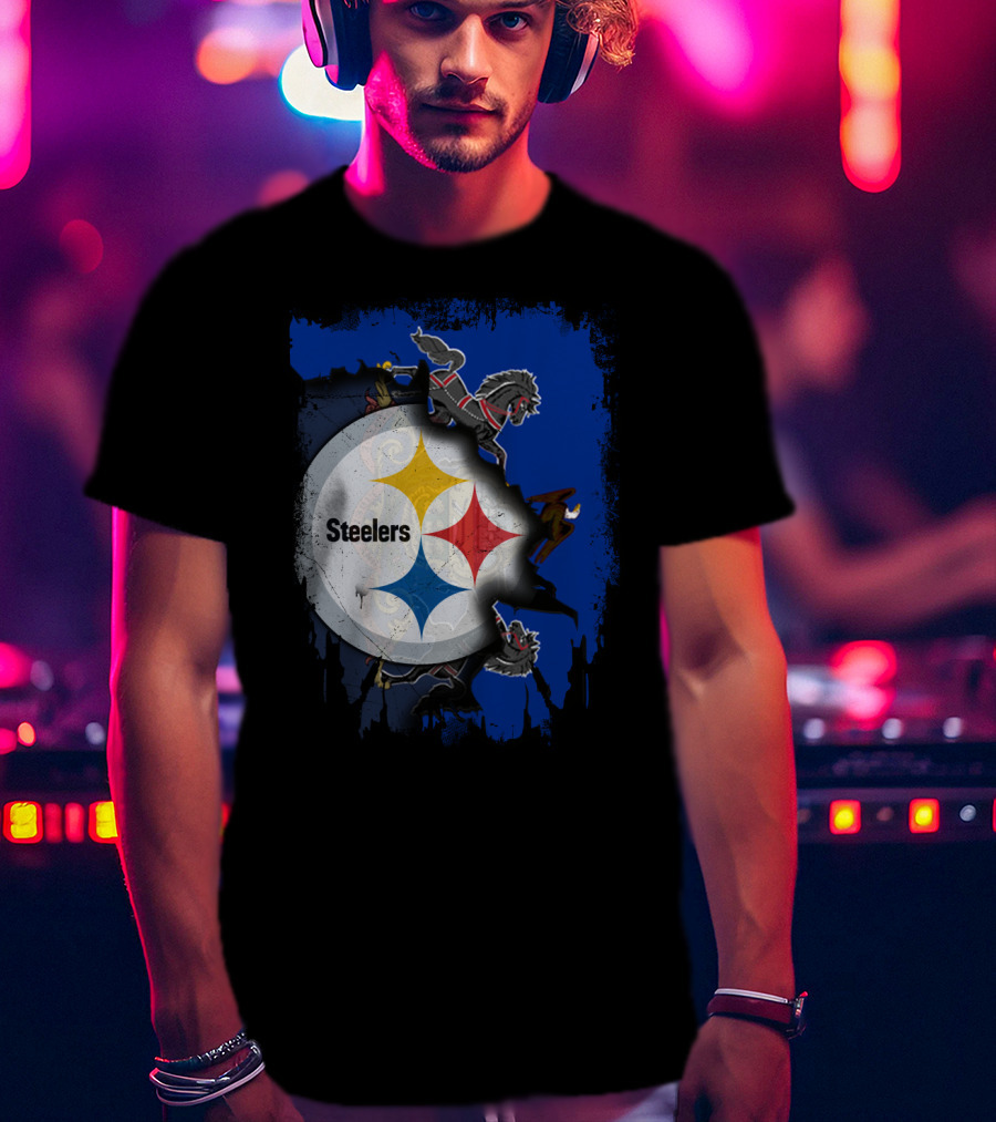 Steelers Together Pennsylvania With Horses And Eagle On Grunge Blue Background T-Shirt