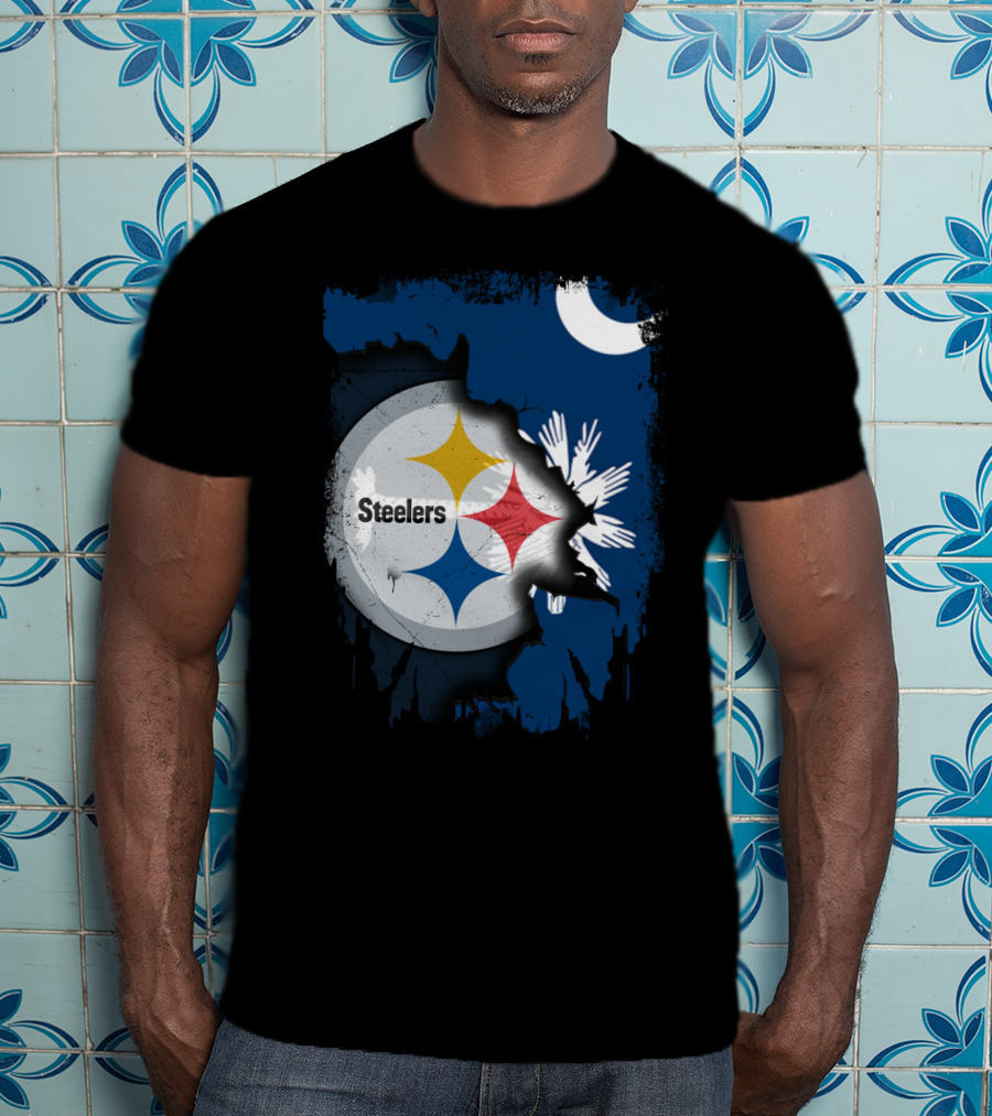 Steelers Logo Integrated With South Carolina Flag Elements T-Shirt
