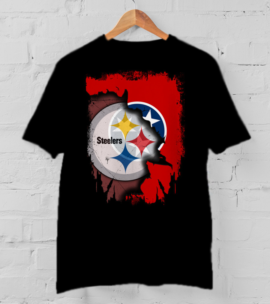 Tennessee And Steelers Fusion With Flag T-Shirt