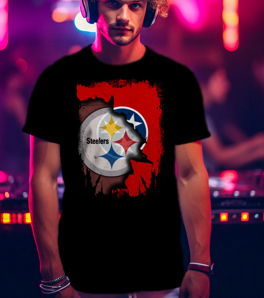 Tennessee And Steelers Fusion With Flag T-Shirt