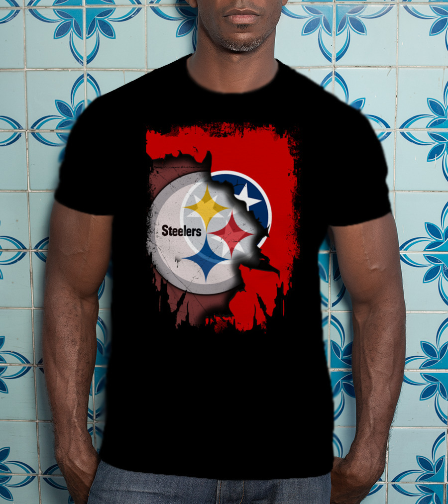Tennessee And Steelers Fusion With Flag T-Shirt