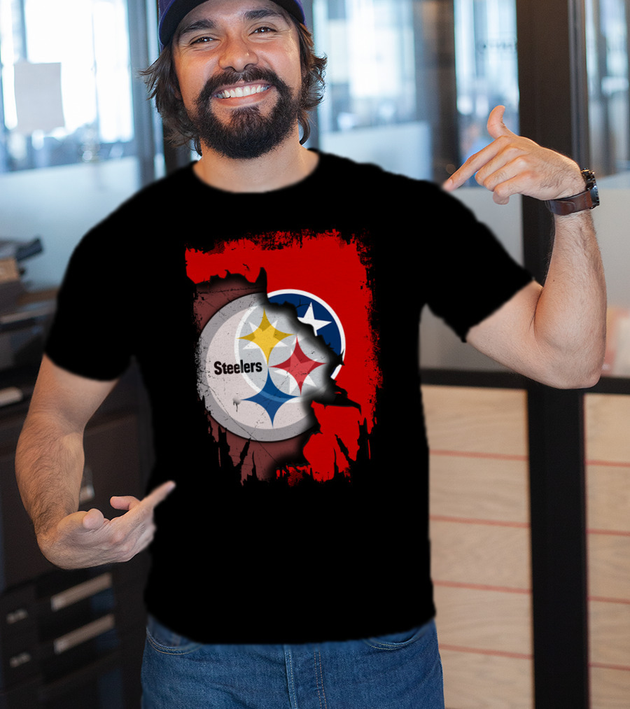 Tennessee And Steelers Fusion With Flag T-Shirt