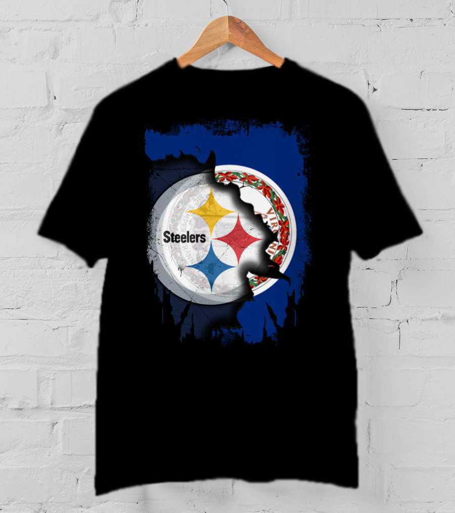 Virginia State Flag With Pittsburgh Steelers Logo Fusion T-Shirt