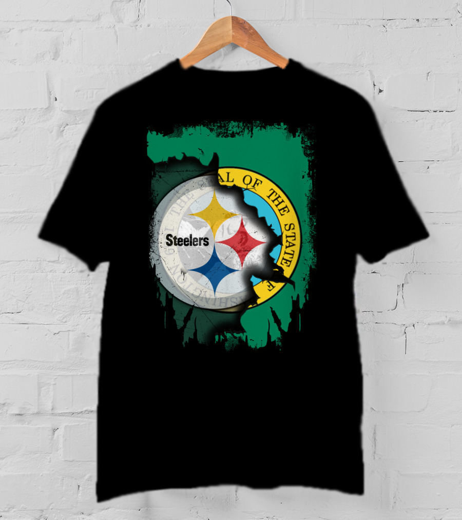 Washington State Meets Steelers Football Emblem T-Shirt