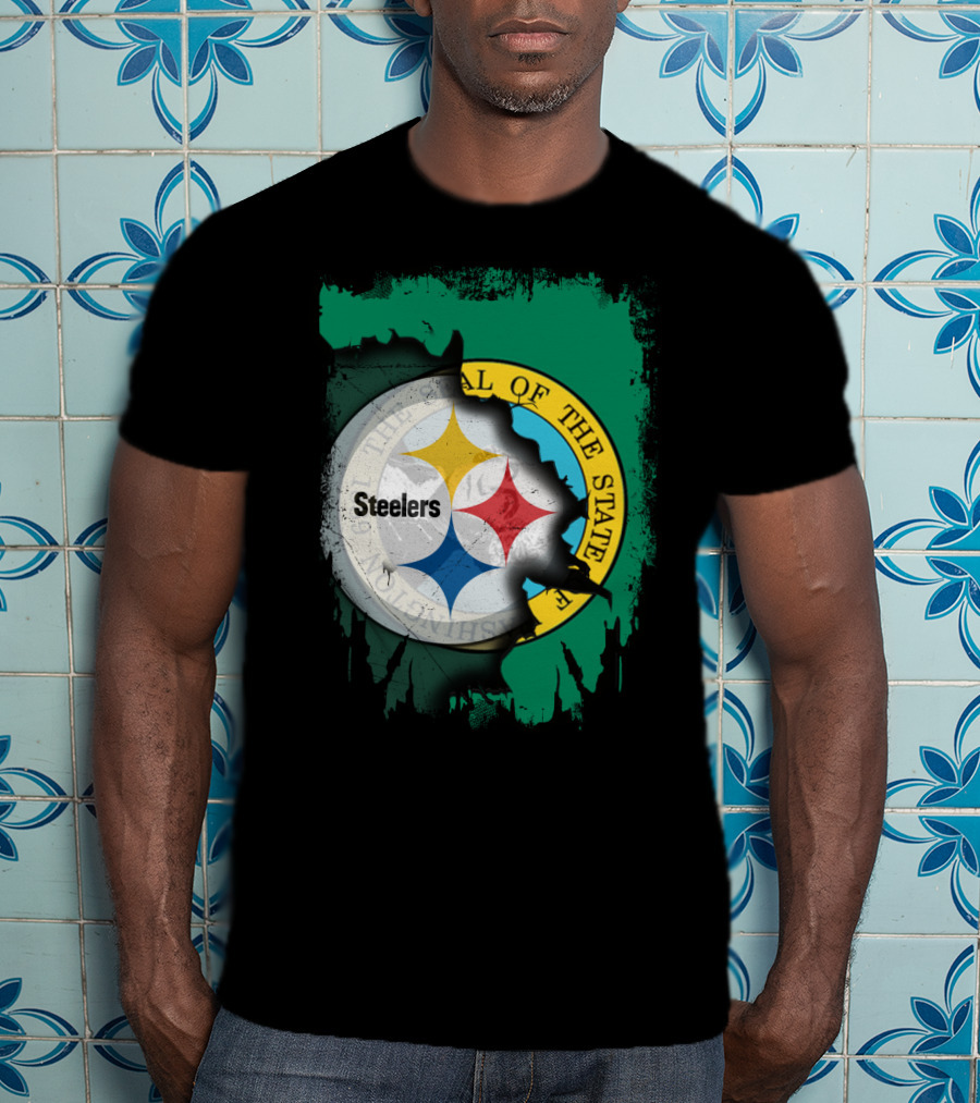Washington State Meets Steelers Football Emblem T-Shirt