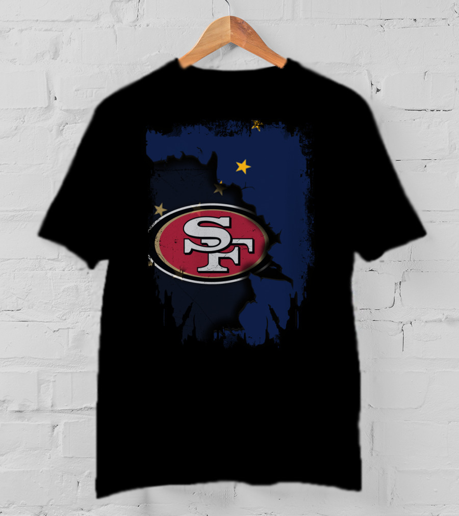 Together Alaska With San Francisco 49ers Logo And Alaska Flag Map T-Shirt