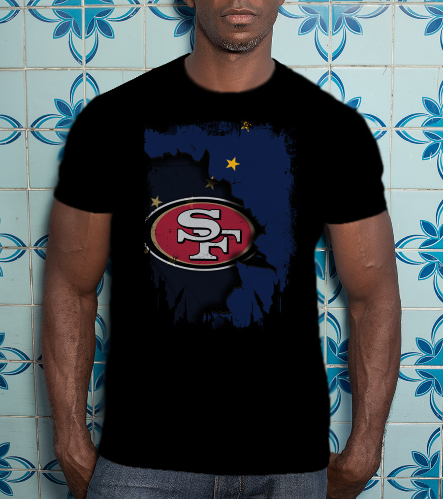 Together Alaska With San Francisco 49ers Logo And Alaska Flag Map T-Shirt