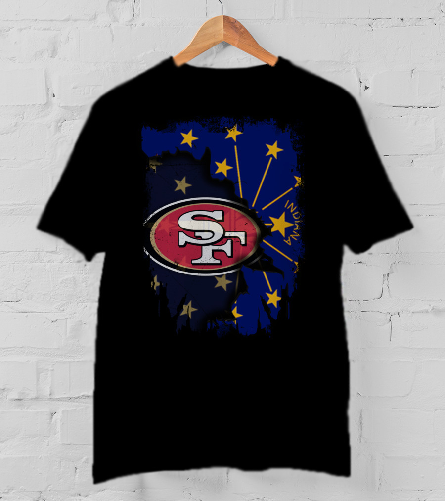 Indiana And San Francisco 49ers United With Indiana Flag Stars T-Shirt