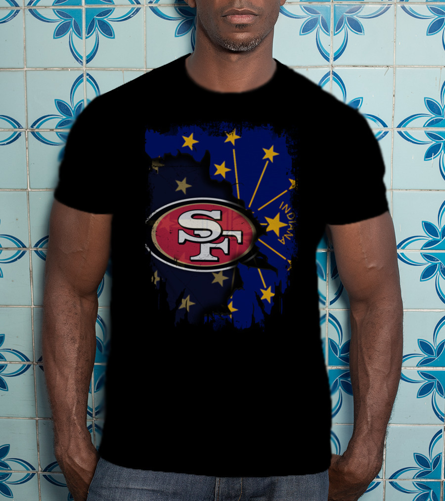 Indiana And San Francisco 49ers United With Indiana Flag Stars T-Shirt