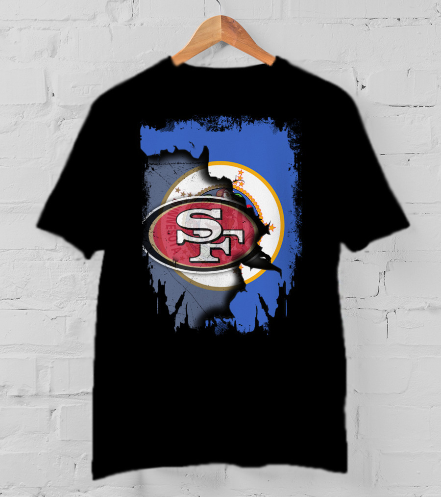 Minnesota State Flag With San Francisco 49ers Logo Overlay T-Shirt