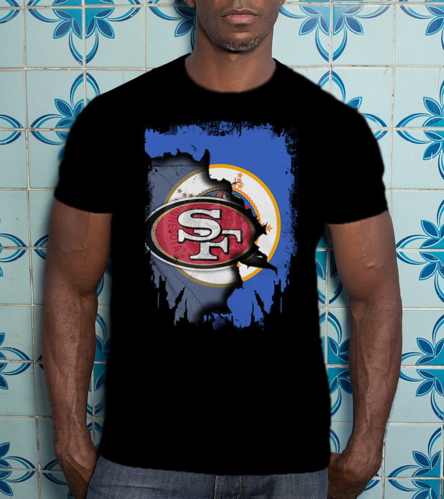 Minnesota State Flag With San Francisco 49ers Logo Overlay T-Shirt