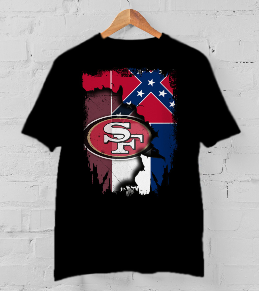 San Francisco 49ers Logo With Mississippi Flag Background T-Shirt
