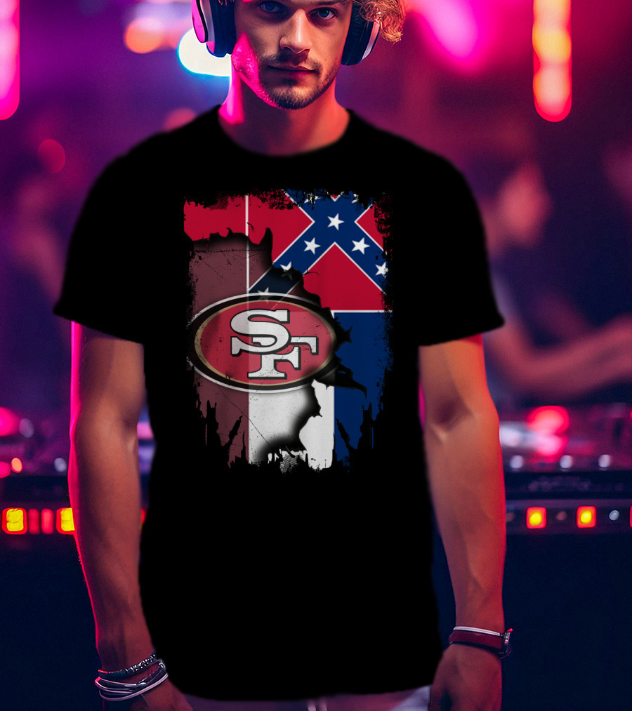 San Francisco 49ers Logo With Mississippi Flag Background T-Shirt