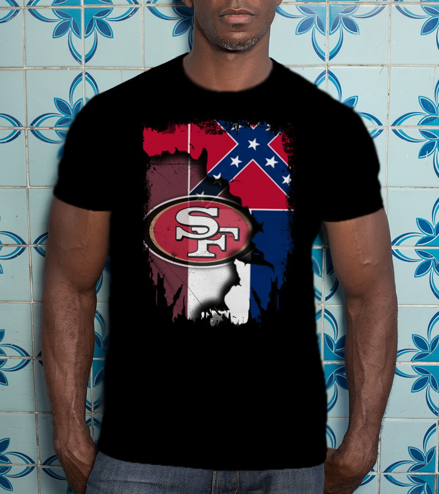 San Francisco 49ers Logo With Mississippi Flag Background T-Shirt