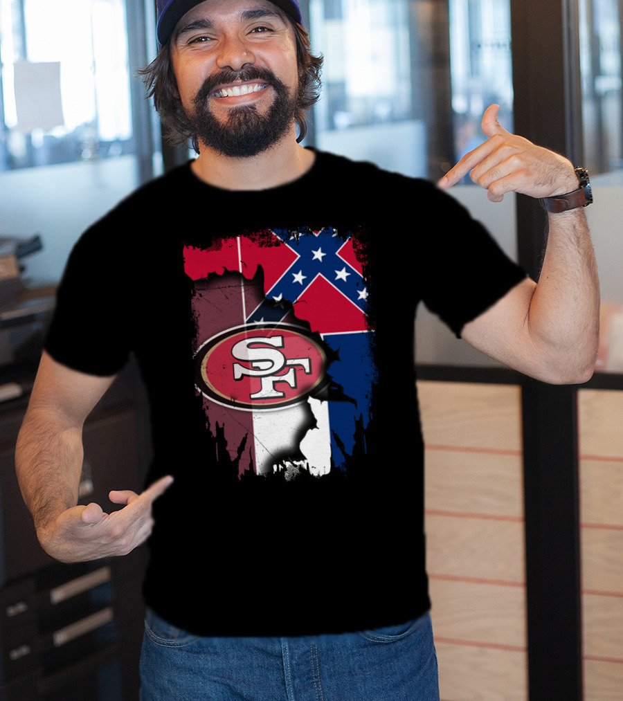 San Francisco 49ers Logo With Mississippi Flag Background T-Shirt
