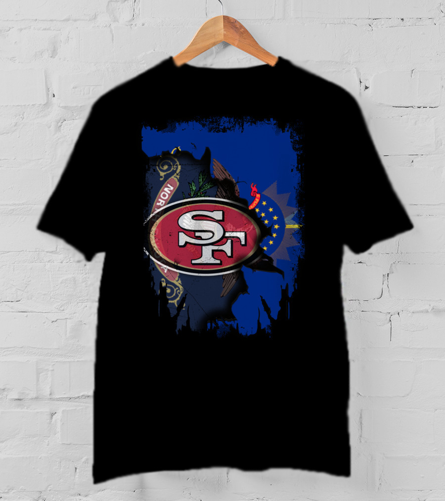 North Dakota State Flag With 49ers SF Logo Together T-Shirt