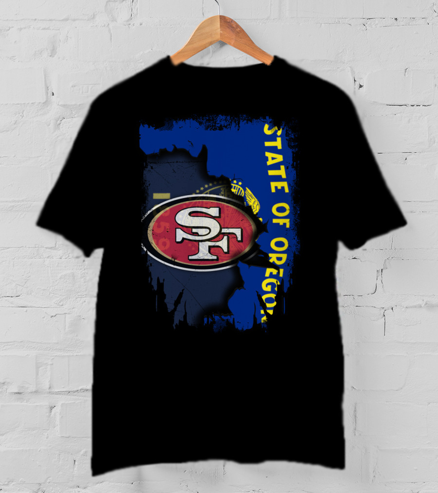 State Of Oregon With 49ers SF Logo Overlay T-Shirt