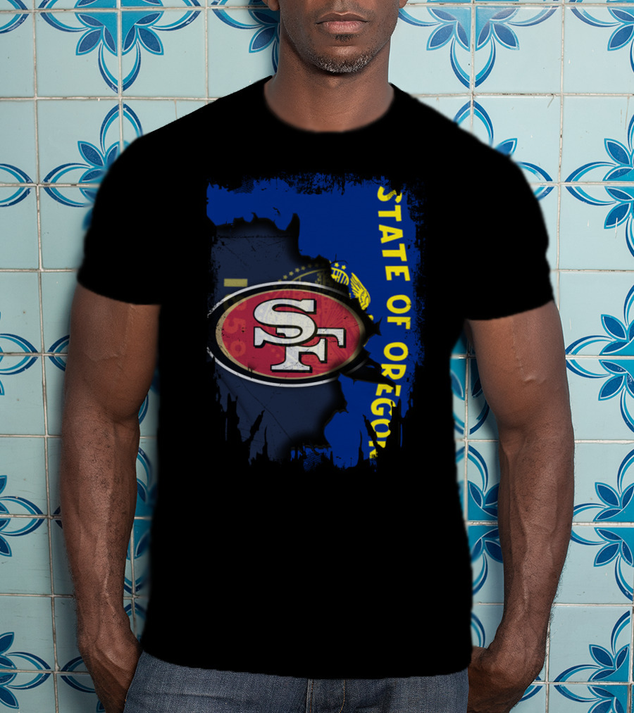 State Of Oregon With 49ers SF Logo Overlay T-Shirt