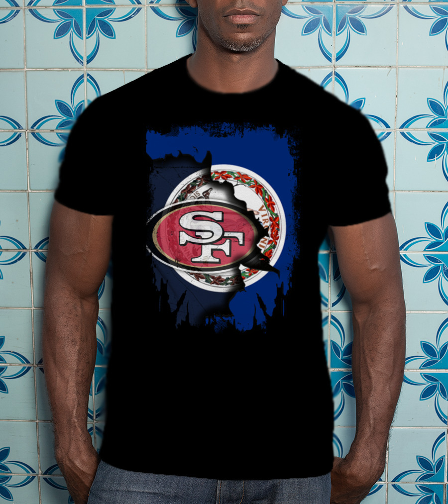 Virginia Flag And 49ers SF Logo Together T-Shirt