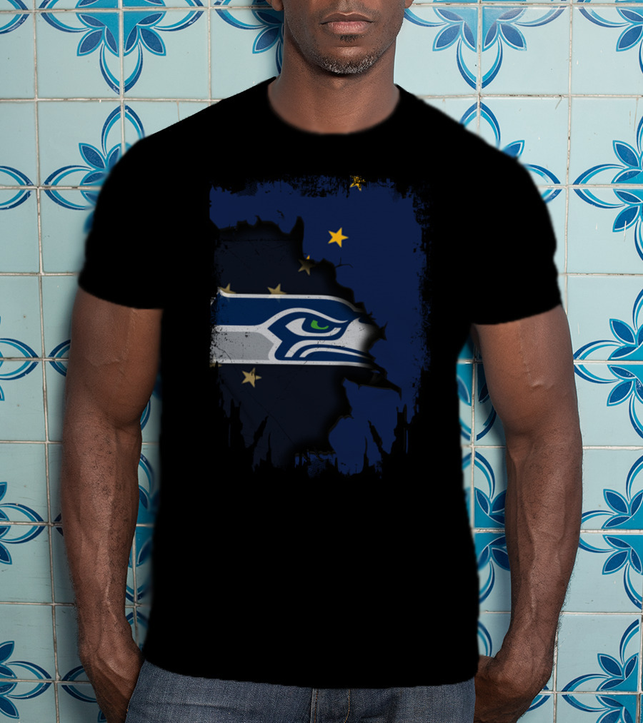 Alaska Map With Seattle Seahawks Logo And Stars T-Shirt
