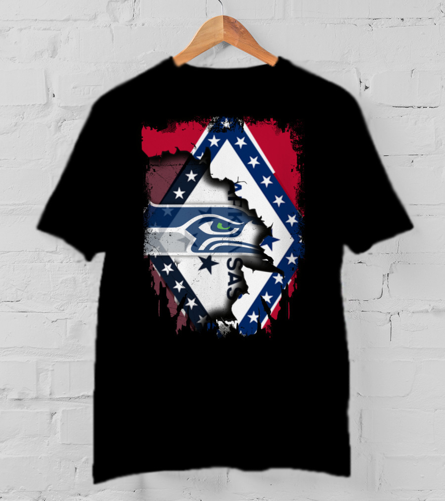 Arkansas Flag Distressed Overlay With Seahawks T-Shirt