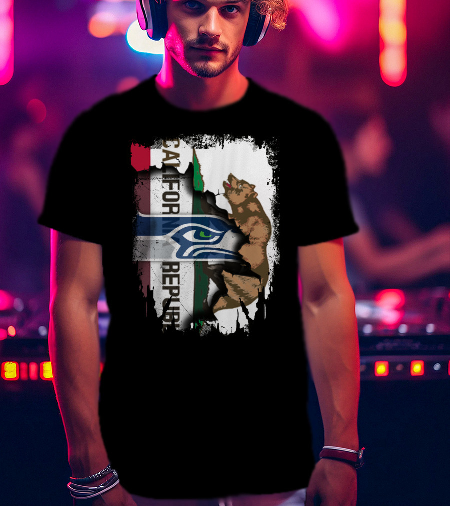 Together California Republic With Seahawks Logo Bear T-Shirt