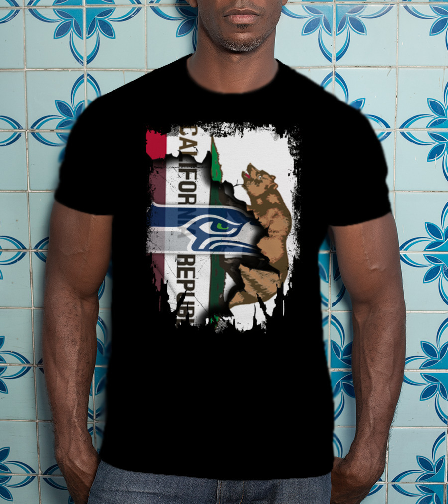 Together California Republic With Seahawks Logo Bear T-Shirt