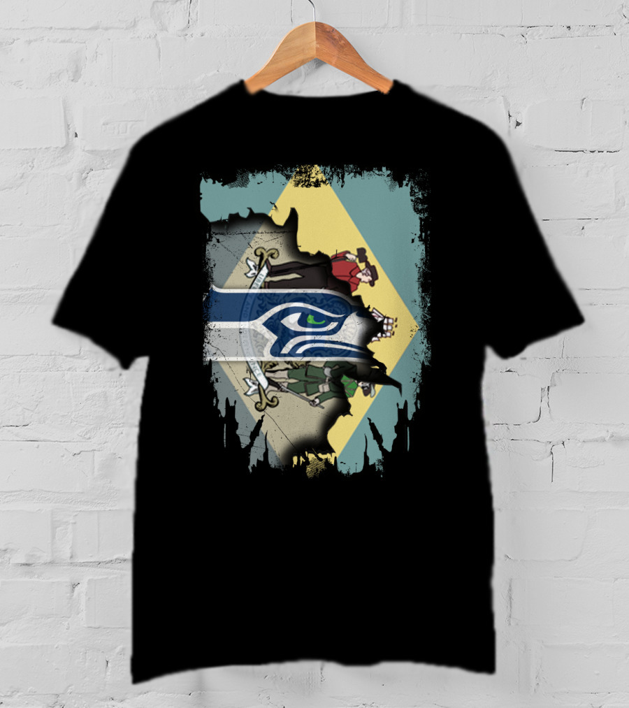 Delaware Flag With Seahawks Logo Fusion T-Shirt