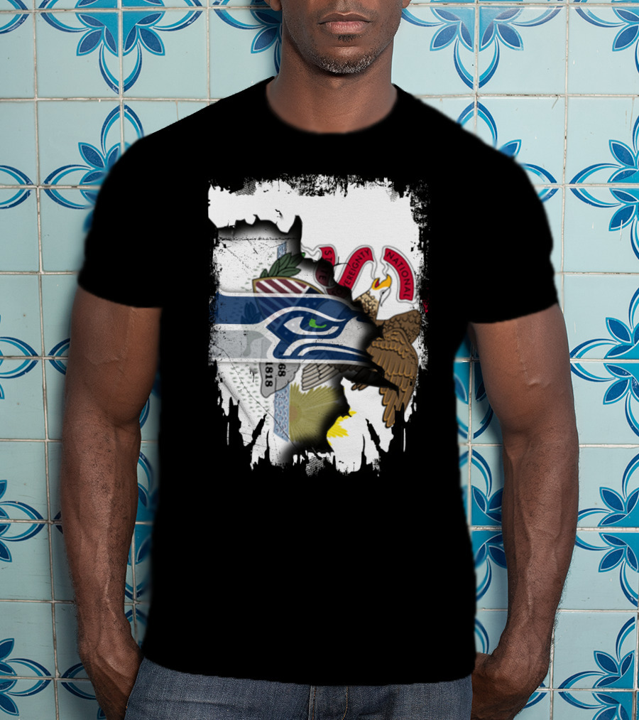 Illinois State And Seattle Seahawks Unity Emblem T-Shirt