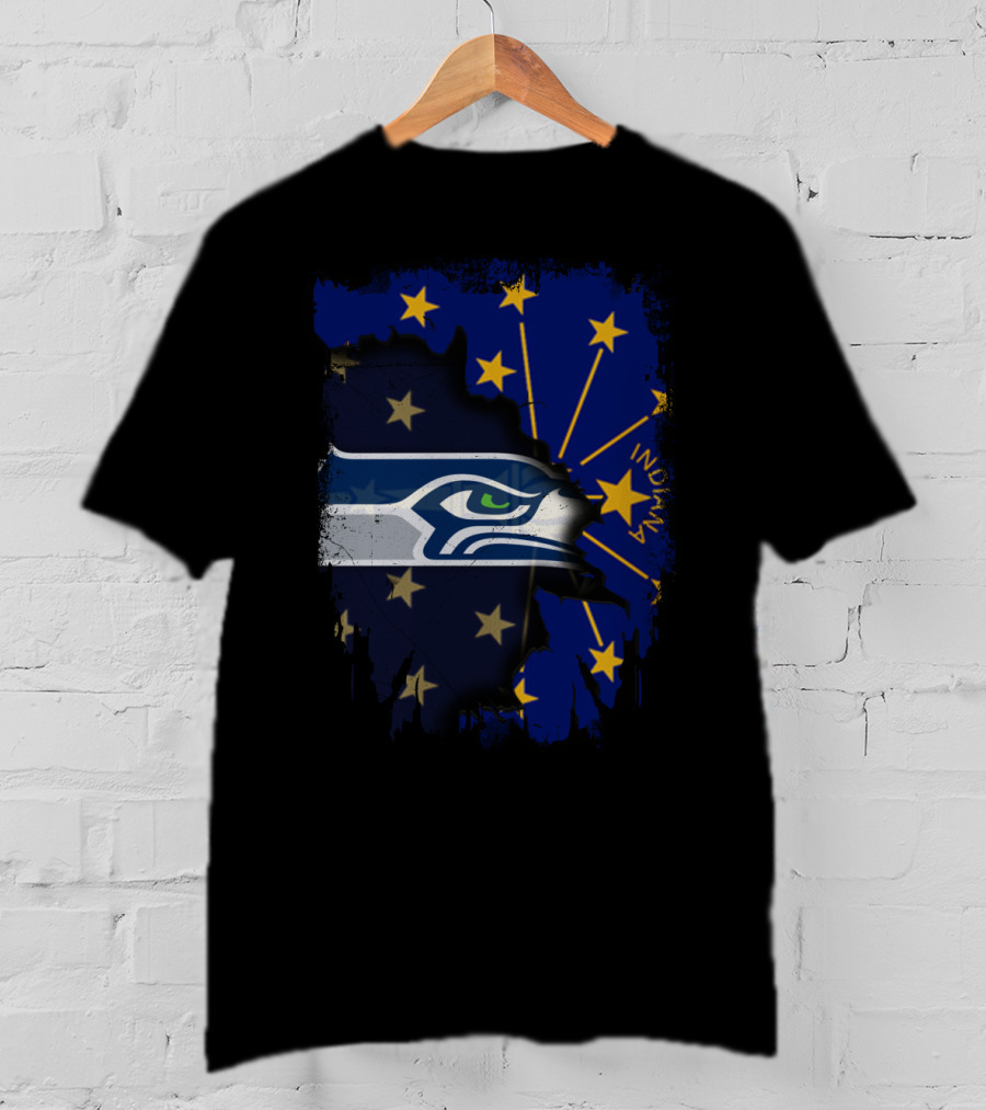 Seahawks Logo Blended With Indiana Flag Stars T-Shirt