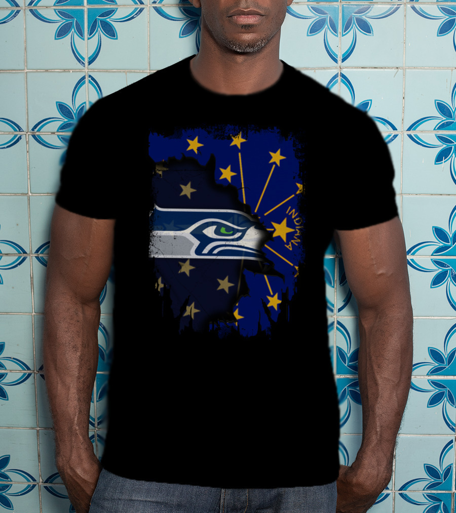 Seahawks Logo Blended With Indiana Flag Stars T-Shirt