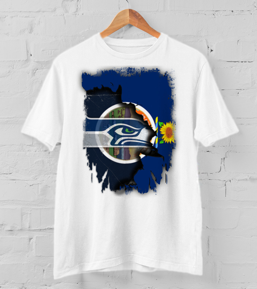 Kansas With Seahawks Heart And Sunflower Emblem T-Shirt