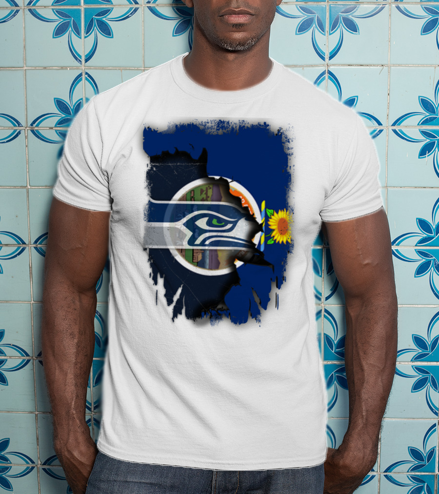 Kansas With Seahawks Heart And Sunflower Emblem T-Shirt