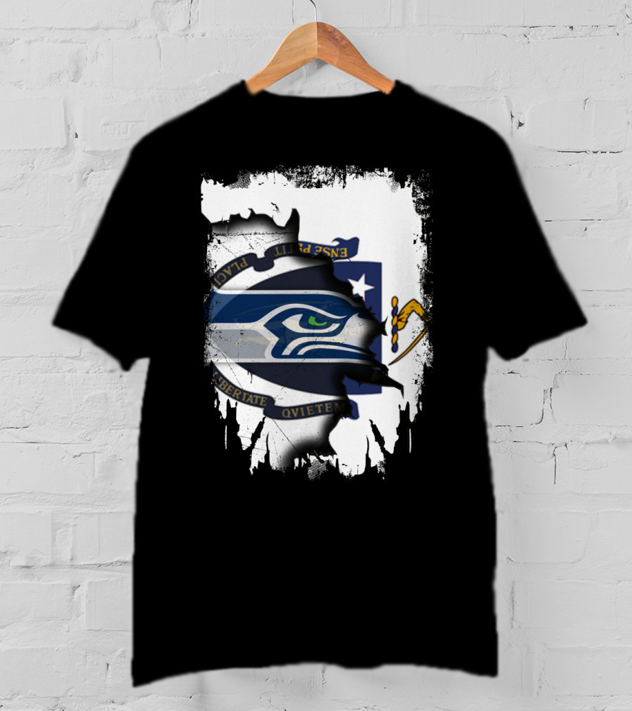 Massachusetts And Seahawks Ripped Blend T-Shirt