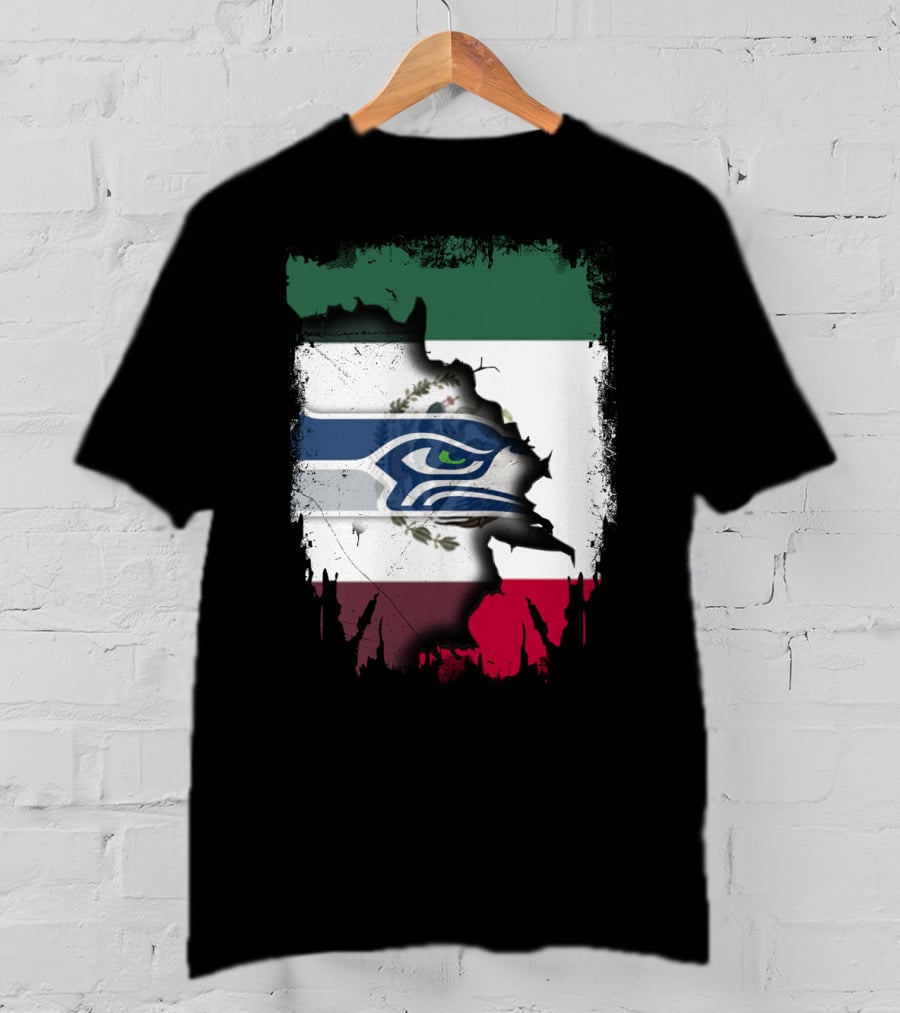 Mexico And Seahawks United With Flag And Logo Overlay T-Shirt