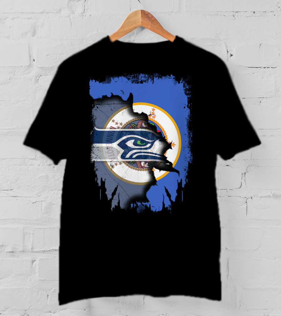 Minnesota Flag With Seahawks Logo Fusion T-Shirt