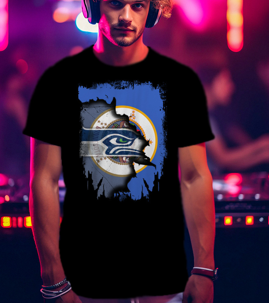 Minnesota Flag With Seahawks Logo Fusion T-Shirt