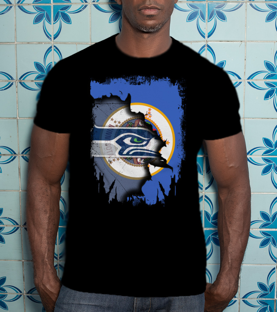Minnesota Flag With Seahawks Logo Fusion T-Shirt