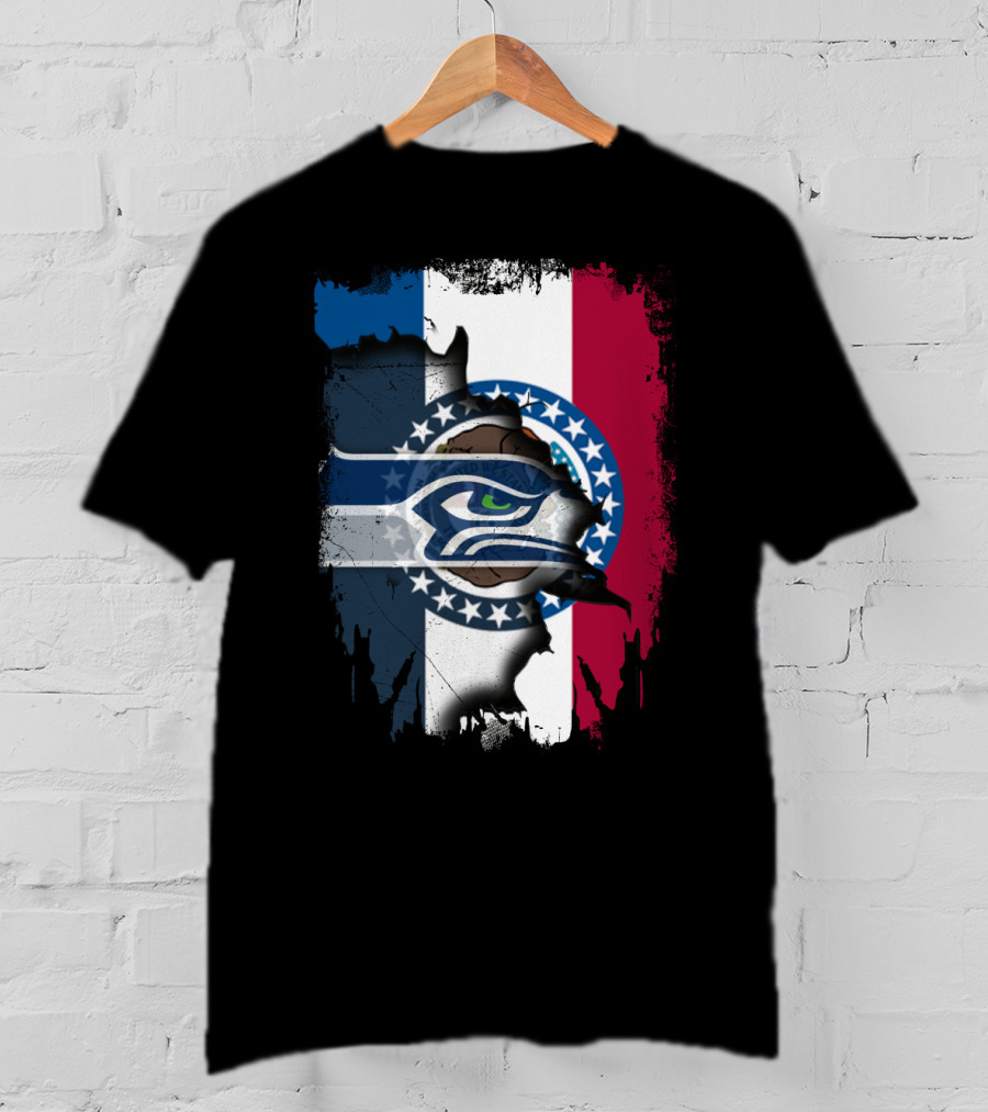 Missouri Flag With Seahawks Logo Fusion T-Shirt