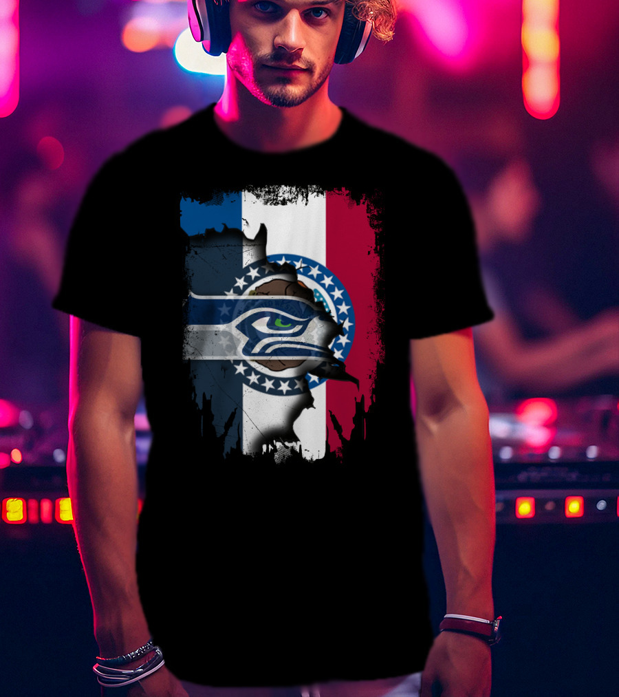 Missouri Flag With Seahawks Logo Fusion T-Shirt