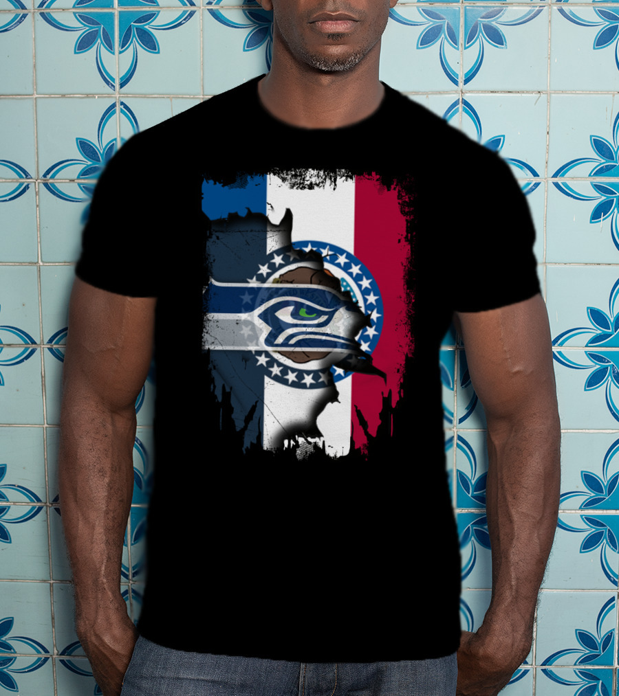 Missouri Flag With Seahawks Logo Fusion T-Shirt