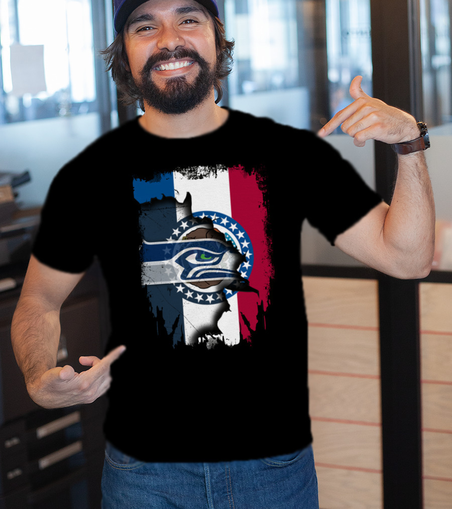 Missouri Flag With Seahawks Logo Fusion T-Shirt